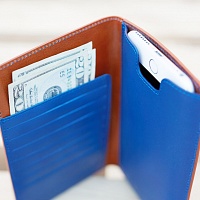 Hnědo modrá peněženka s pouzdrem na iPhone 6 Plus/6s Plus | Peněženka s pouzdrem na iPhone 6+/6s+