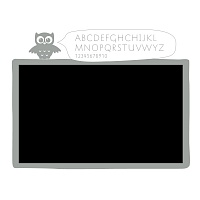 Černá samolepicí tabule s rámečkem a sovou na zeď detail 074 | Černá nalepovací tabule sova (t09)